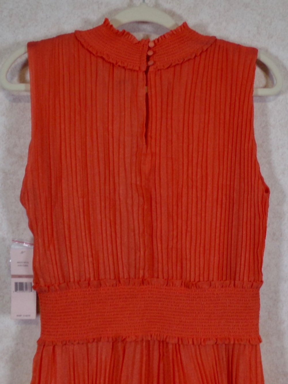 NWT Nanette Lepore Vivid Coral Crinkle Pleated Midi Dress. Lined Size 12 - Picture 7 of 12